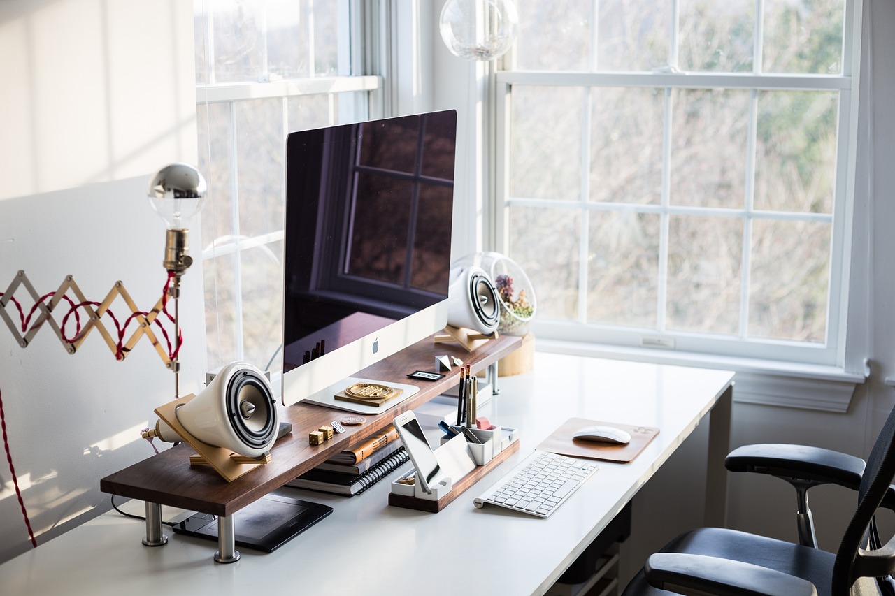 Computer, keyboard, apple — Meeting room defines the success of your business